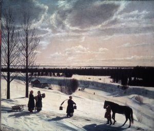 Winterszene, russischer Winter (Beschreibung einer verschneiten Landschaft im Abendlicht)
