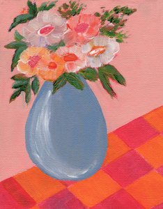 Bunte Blumen in blauer Vase von Nikita Jariwala