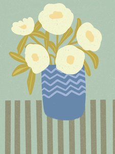 Weiße Blumen Blaue Vase von Nikita Jariwala