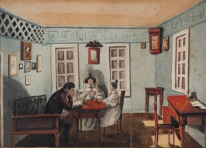 Nikita Muravyov mit seiner Tochter Sofia im Exil in der Provinz Irkutsk, 1837 von Nikita Mikhailovich Muravyov