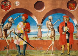 Der Tod, Ritter und Jurist aus dem Totentanz-Zyklus von Albrecht Kauw