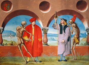 Tod, Anwalt und Arzt aus dem Totentanz-Zyklus von Albrecht Kauw