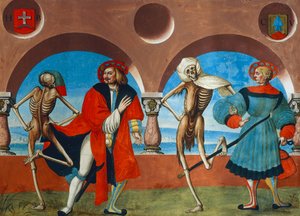Tod, Bürger und Kaufmann aus dem Totentanz-Zyklus von Albrecht Kauw