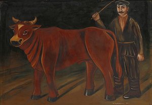 Bauer mit Stier von Niko Pirosmani