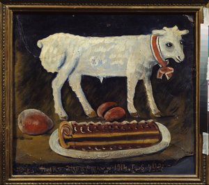 Das Osterlamm. (Stillleben mit traditionellen Speisen des liturgischen Festmahls)