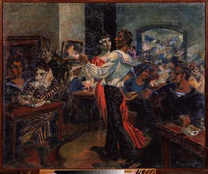 Eine Seemannskneipe. Gemälde von Nikolai Afanasyevich Rusakov (1888-1941), Öl auf Blech von Nikolai Afanasyevich Rusakov