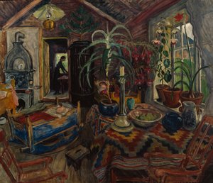 Innenraum mit einer Wiege, ca. 1925