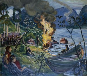 Mittsommerfeuer am Jølster Wasser von Nikolai Astrup