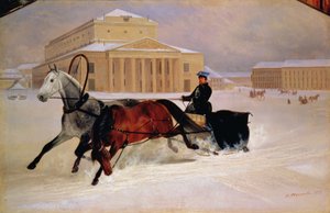Paar mit einem Zugpferd am Bolschoi-Theater in Moskau, 1852