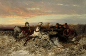 Pferdeschlitten, von Wölfen verfolgt von Nikolai Jegorowitsch Swertschkow