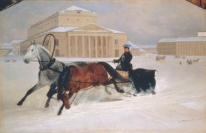 Pferdeschlitten vor dem Bolschoi-Theater in Moskau