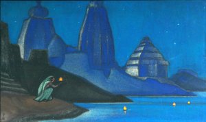 Flamme des Glücks leuchtet auf dem Ganges, 1947 von Nikolai Konstantinowitsch Roerich