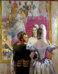 Der russische Dichter Alexander Puschkin (1799-1837) und seine Frau Natalia Gontscharowa beim Ball im Anitschkow-Palast