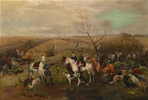 Jagdgesellschaft mit Kaiser Alexander III. und Kaiserin Maria Feodorowna, 1880er Jahre von Nikolai Semyonovich Samokish