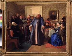Ein Protodiakon beim Namenstag der Kaufleute von Nikolai Vasilievich Nevrev