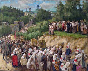 Kreuzprozession im Pskovo-Pechersky Mariä-Entschlafens-Kloster von Nikolai Vasilyevich Kharitonov
