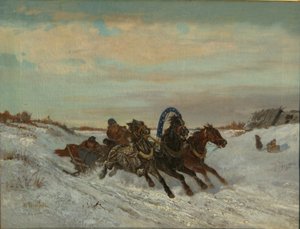 Troika auf einer Winterstraße, Ende 1860er-Anfang 1870er