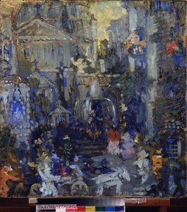 Bühnenbild für das Theaterstück "Die Maske des Roten Todes" von Edgar Allan Poe von Nikolaj Nikolaevic Sapunov