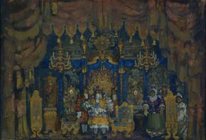 Jourdains Zimmer. Bühnenbild für das Theaterstück Ein Bürger als Edelmann von J.-B. Molière, 1911