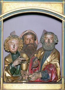 Holzschnitzereien der Heiligen Johannes, Andreas und Petrus, aus der Predella des Isenheimer Altars, ca. 1490 von Nikolaus Hagenauer