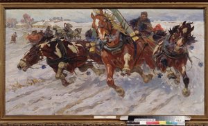 Troika (Schlitten mit Dreigespann) von Nikolay Semenovich Samokish