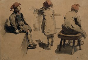 Jungen mit Wichtelmützen von Nils Bergslien