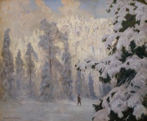 Jäger beim Skifahren in Winterlandschaft von Nils Hansteen