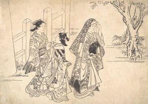 Eine Kurtisane, gefolgt von zwei Mädchen von Nishikawa Sukenobu