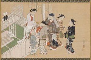 Erster Besuch eines Säuglings in einem Shinto-Schrein, Edo-Zeit, spätes 17. bis frühes 18. Jahrhundert