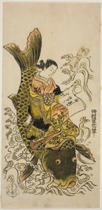 Kurtisane reitet auf einem Karpfen (Parodie des daoistischen Unsterblichen Kinko [Chinesisch: Qin Gao])