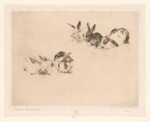Sechs Kaninchen von Norbert Goeneutte (signed by artist)