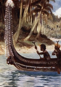 Ein Kanu mit dem "Totoishu", New Georgia, Salomonen von Norman Hardy