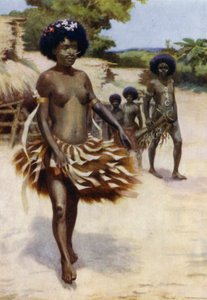 Auf dem Weg zum Dubu-Tanz, Britisch-Neuguinea (Farblithografie) von Norman Hardy