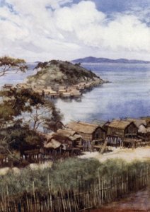 Die Insel Elevera von der Missionsstation, Port Moresby, Britisch-Neuguinea (Farblithografie) von Norman Hardy