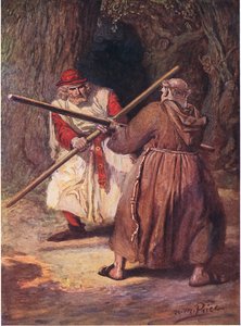 Er gab nach vor den stetigen Schlägen von Bruder Tuck, Illustration aus 