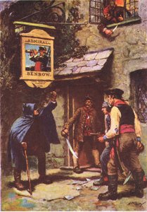 Ein Mann lehnte sich im Mondlicht hinaus, aus Die Schatzinsel, veröffentlicht von MacDonald 1947