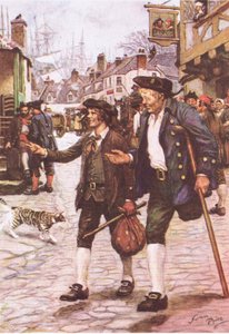 Jim und Long John Silver in Bristol, aus Die Schatzinsel, veröffentlicht von MacDonald 1947 von Norman Mills Price
