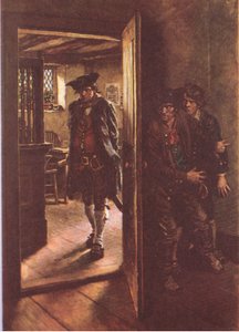 Wir waren beide hinter der offenen Tür versteckt, aus Die Schatzinsel veröffentlicht von MacDonald 1947 von Norman Mills Price
