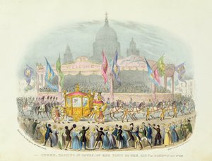 Königin Victoria passiert die St. Pauls Kathedrale, 9. November 1837 von O. Hodgson