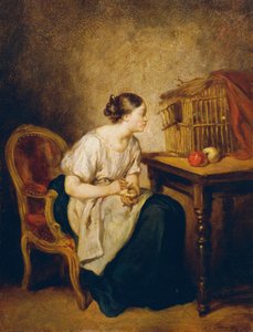 Junge Frau mit Vogelkäfig