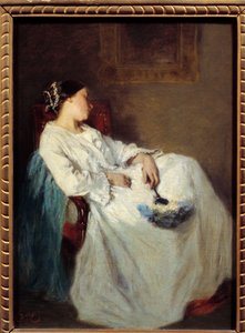 Schlafende sitzende Frau von Octave Tassaert