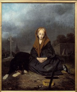 Junges Mädchen auf dem Friedhof. Gemälde von Octave Tassaert (1800-1874) 1840. Bayonne, Musee Bonnat. von Octave Tassaert