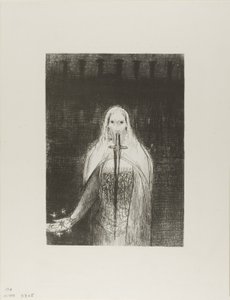 Und er hatte in seiner rechten Hand sieben Sterne; und aus seinem Mund ging ein scharfes, zweischneidiges Schwert, Platte 1 von 12 von Odilon Redon