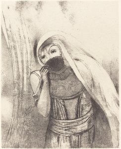 Sie zieht aus ihrer Brust einen völlig schwarzen Schwamm und bedeckt ihn mit Küssen von Odilon Redon