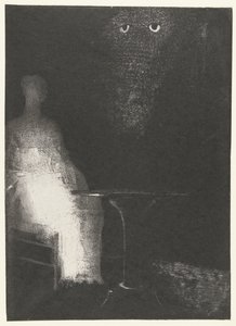 Ich schaue von oben auf die vagen Formen einer menschlichen Figur von Odilon Redon