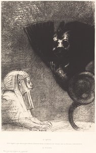 Der Sphinx... mein Blick, den nichts ablenken kann, bleibt durch die Dinge hindurch auf einen unerreichbaren Horizont gerichtet. Die Chimäre: Ich, ich bin leicht und fröhlich von Odilon Redon