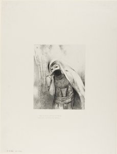 Sie zieht aus ihrem Busen einen Schwamm, vollkommen schwarz, und bedeckt ihn mit Küssen, Platte 8 von 24 von Odilon Redon