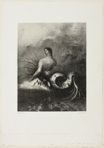 Sirene, die aus den Wellen kommt, in Flammen gekleidet, Platte 4 von 8 aus "Les Origines" von Odilon Redon