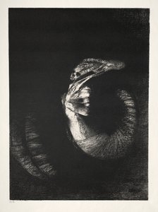 Die Versuchung des heiligen Antonius Erste Serie: Es ist ein Schädel, der mit Rosen bekränzt ist..., 1888 von Odilon Redon