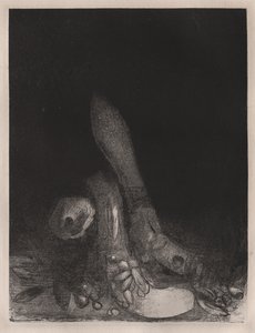 Die Versuchung des heiligen Antonius: Blumen fallen und der Kopf einer Python erscheint von Odilon Redon